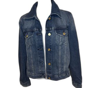Michael Kors Women’s Blue Denim Jacket Gold Button Classic Designer Style